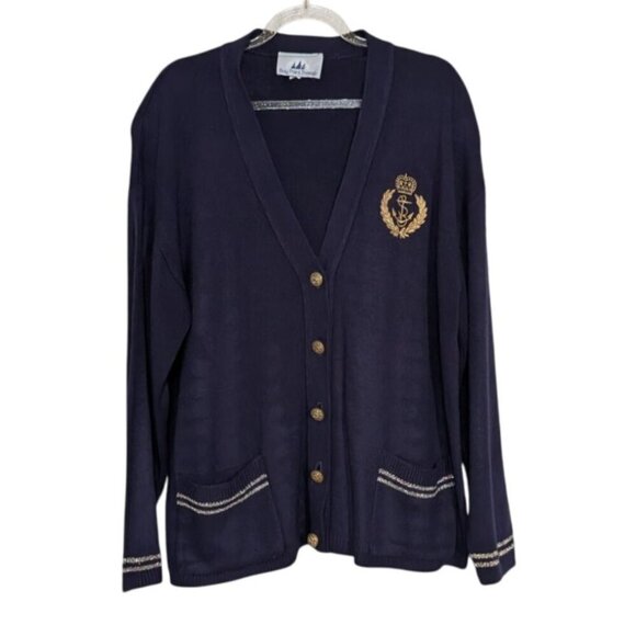 Vintage Bay Point Threads Nautical Cardigan Womens Size Medium Embroidered Crest - Picture 1 of 14